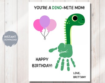 Mom Birthday Handprint TEMPLATE, Digital Download, Dino-Mite, Bday Kids Craft, Baby's First, Keepsake, Gift, Daycare, Elementary School