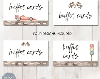 Race Car Birthday Food Tents, Race Car Birthday Buffet Cards, Printable Racing Decorations, Race Car Food and Drink Signs, Instant Download