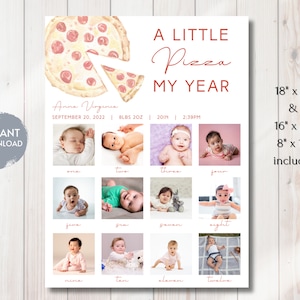 PIZZA Milestone Picture Sign, Slice of Fun Pizza Decor, Pizzeria Birthday, 1st Bday Photo Sign, Editable Digital Template, Instant Download