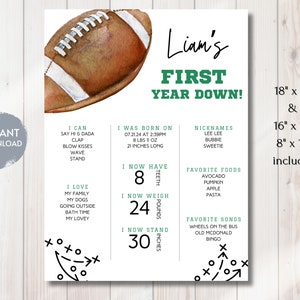 Cartello traguardo CALCIO, decorazione per il primo anno di calcio, compleanno a tema calcio, statistiche del primo compleanno, modello modificabile, download immediato, fai da te