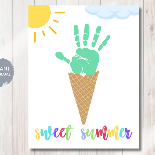 SUMMER Handprint Craft TEMPLATE, Ice Cream Paint Craft, Beach Activity, Instant Digital Download, Kids Craft, Keepsake, Daycare Activity