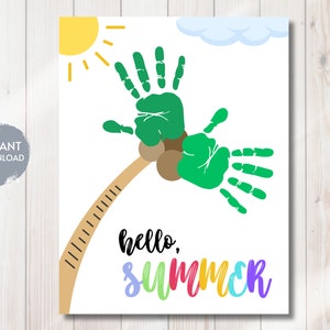 SUMMER Handprint Craft TEMPLATE, Palm Tree Paint Craft, Beach Activity, Instant Digital Download, Kids Craft, Keepsake, Daycare Activity