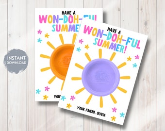Play Dough SUMMER Break Gift Printable, Last Day of School Gift, Summer Break Gift for Kids, Classroom Party, Non Candy Gift, Daycare Gift