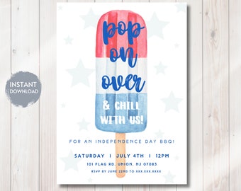 Fourth of July BBQ Party Invitation, 4th of July Grill n Chill Invite, Backyard BBQ Invite, Editable Digital Template Instant Download, DIY