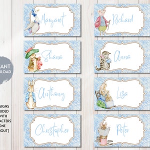Peter Rabbit Gedecke, Peter Rabbit Futterzelte, Babyparty, Ostern Buffet Karten, druckbare Dekorationen, Vintage, Instant Download