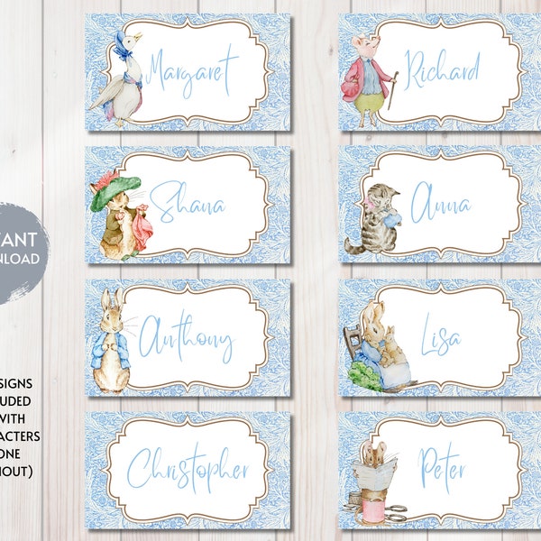 Peter Rabbit Place Settings, Peter Rabbit Food Tents, Baby Shower, Easter Buffet Cards, Printable Decorations, Vintage, Instant Download
