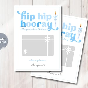 Porta-cartão de presente de feliz aniversário, Cartão-presente Hip Hip Hooray, Cartão-presente personalizado, Porta-cartão de presente para impressão, Editável, Faça você mesmo