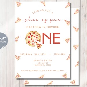 Pizza SLICE OF FUN Baby 1ST Birthday Invitation, Pizza Parlor Invite, First Bday Pizza Party, Instant Download Editable Digital Template