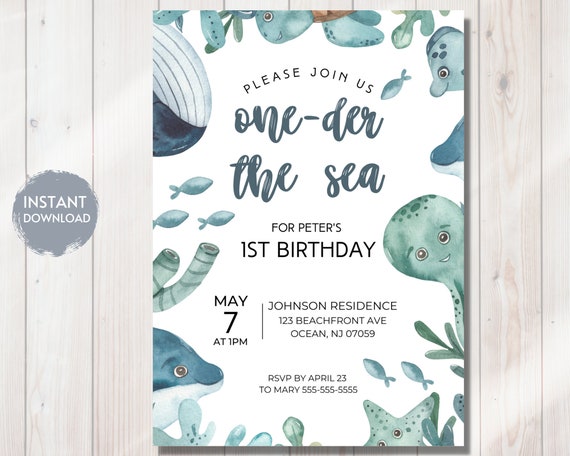 ONEDER the Sea Birthday Invitation, Under the Sea, Ocean Theme, First Bday  Invite, Sea Theme, 1st, One, Editable, Instant Download, DIY 