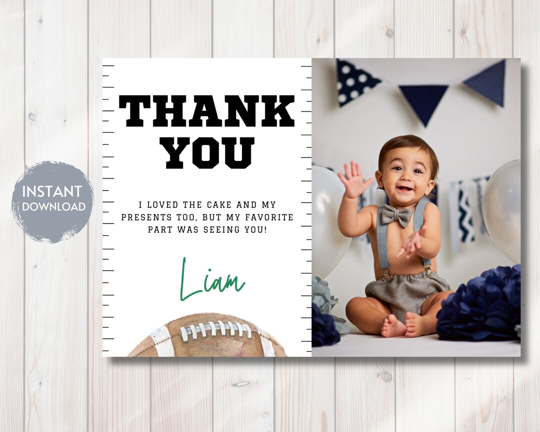 Football Photo Thank You Card, First Down Thank You, Rookie of the Year ...