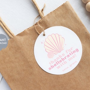 SHELLEBRATE Birthday Sticker Template, Mermaid Thank You Tag, Under The Sea Thank You, Printable Editable Instant Digital Download, DIY