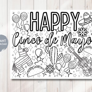 Página para colorir de Cinco de Mayo, folha de atividades infantis de Cinco de Mayo, jogo americano divertido para crianças de Cinco de Mayo, festa de Cinco de Mayo, download digital