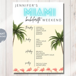 Miami Bachelorette Weekend Itinerary Template, Palm Trees (Digital Download)