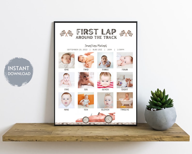 Racecar Milestone Photo Sign, First Birthday Template (digital Download ...