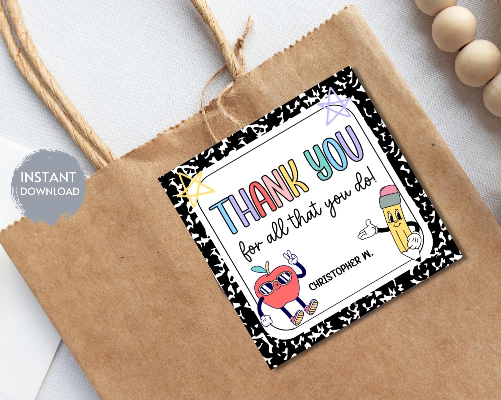 Teacher Appreciation Gift Tag, Thank You for All You Do, Customizable ...