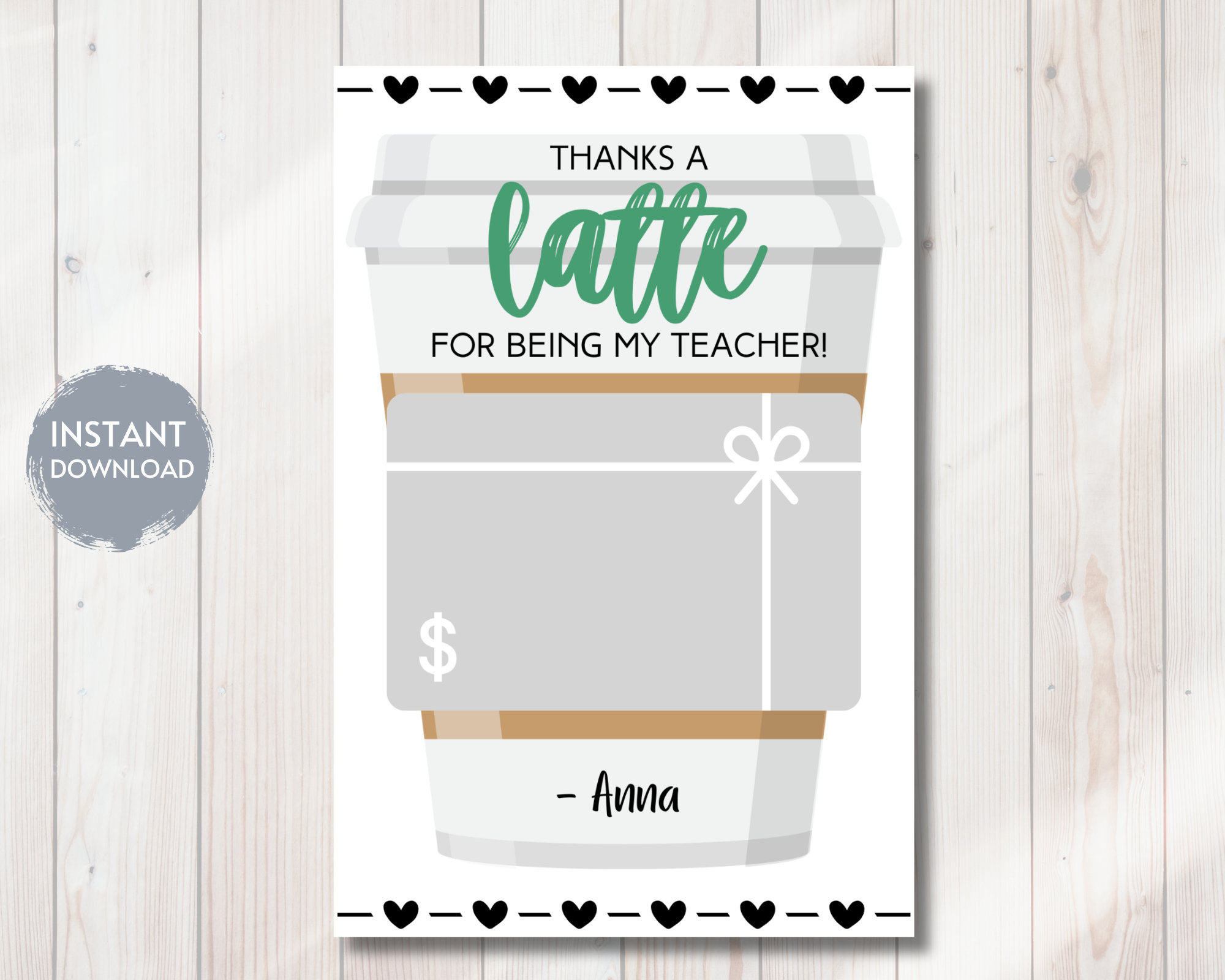 Teacher Appreciation Coffee Gift Card Holder Template, THANKS A LATTE ...