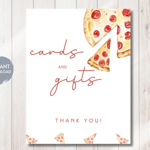 Letreros para fiestas de pizza, estación de tarjetas y regalos, SLICE OF FUN, Slice Slice Baby, pizzería, cumpleaños de pizzería, descarga instantánea, 8 x 10 pulgadas