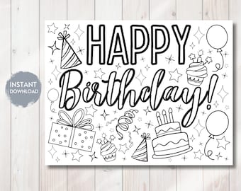 Kids Birthday Coloring Page: Printable Party Activity (Digital Download)