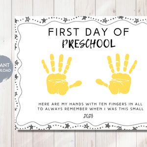 First Day of PRESCHOOL, Handprint Art Project, Back to School, Printable, Digital Download, Kids Craft, Baby&#39;s First, Keepsake, DIY, poem