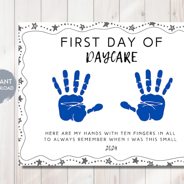 First Day of DAYCARE, Handprint Art Project, Back to School, Printable, Digital Download, Kids Craft, Baby's First, Keepsake, DIY, poem