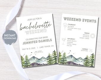 Mountains Bachelorette Itinerary Template, Lake Tahoe, Aspen (Editable, Instant Download)