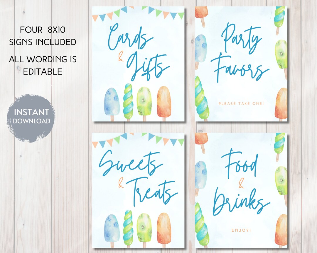 TWO COOL Birthday Party Signs, Printable Ice Pop Bday Decorations, Gift ...
