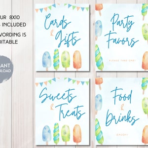 2 つのクールな誕生日パーティー サイン、印刷可能なアイス ポップの誕生日デコレーション、ギフト サイン、食品サイン、記念品サイン、カスタム サイン 8x10、即時ダウンロード