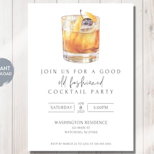 Cocktail Party, Housewarming Invitation Template, Old Fashioned, Birthday, Shower, Editable Digital Instant Download, Minimalist, Printable