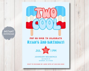 American Popsicle Birthday Invitation, Patriotic 2nd Birthday (Printable Editable Download)