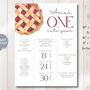 Placa de marco Cutie Pie, decoração de aniversário Sweetie Pie, aniversário Cherry Pie, estatísticas de 1º aniversário, decorações de aniversário com tema Pie, modelo editável