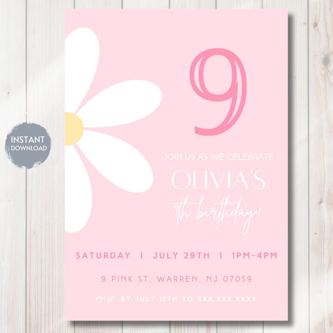 Invitación Para Niños Cumpleaños Fita Con Linda Oso Y Número. Celebracion Noveno  Cumpleaños. Saludo Tarjeta Modelo, image size:1080x1080