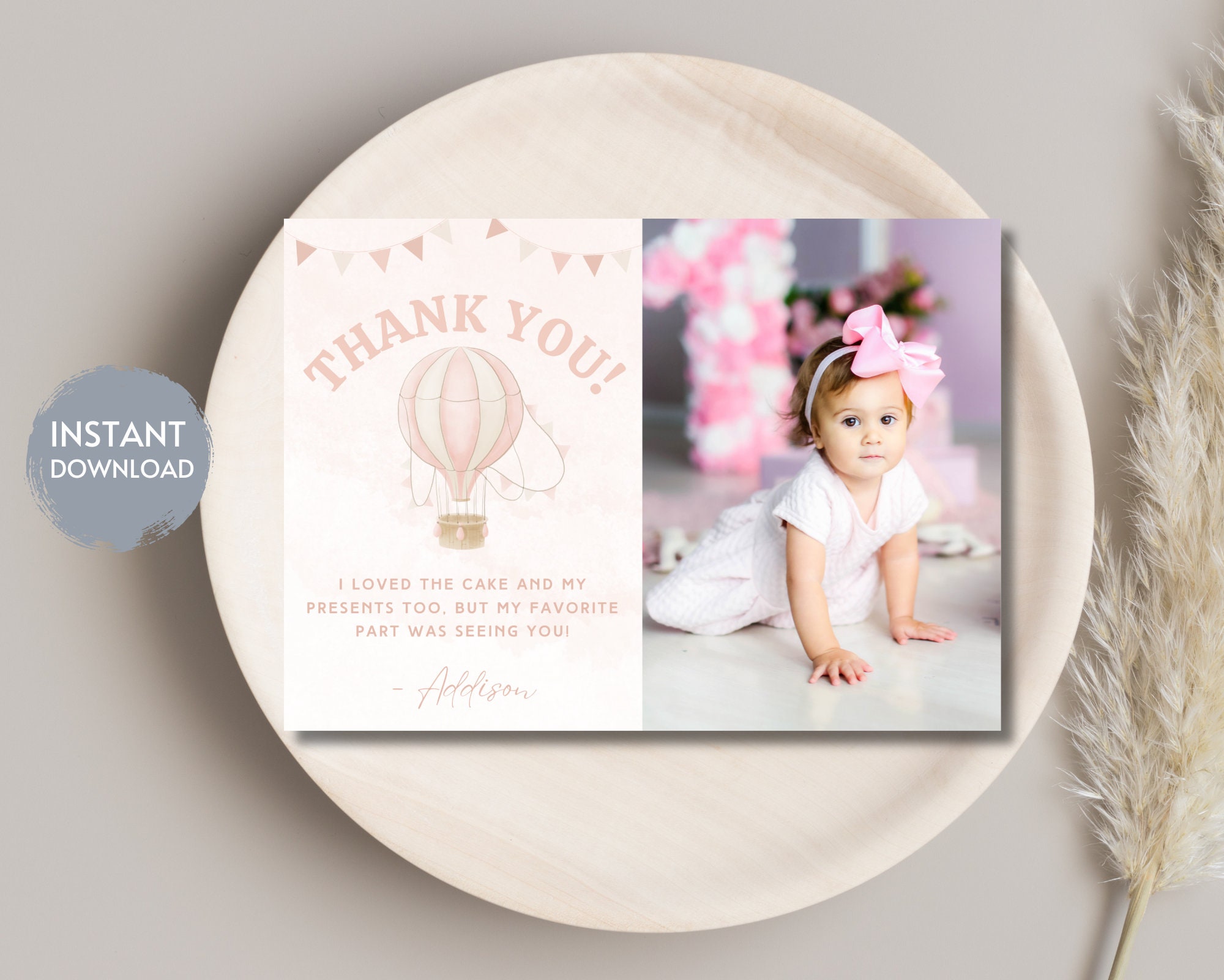 HOT AIR BALLOON First Birthday Thank You Card, Photo Thank You Card ...
