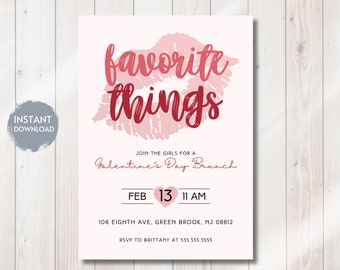 FAVORITE THINGS Galentine's Day Party Invite Template, Galentine's Boozy Brunch, Galentine's Evite, xoxo, Instant Download, Minimalist, DIY