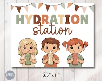 Boho Hydration Station Sign, Daycare Water Bottle Sign, School Drink Station, Digital Download