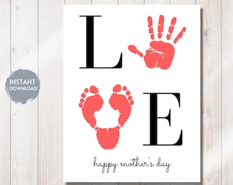 LOVE - Handprint / Footprint Mother's Day Gift - Happy Mother's Day Gift, Baby's First, Kids Craft, Keepsake, Memory, Daycare, Art Project
