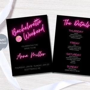 NEON Disco Cowgirl Bachelorette, Space Cowgirl Bachelorette Itinerary Template, Editable Instant Download, Pink, Nashville, Scottsdale, Hen