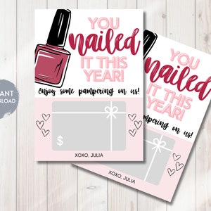 Portatarjetas de regalo de manicura, portatarjetas de regalo de agradecimiento para maestros, tarjeta de regalo NAILED IT, regalo de agradecimiento para maestros de guardería, imprimible y editable