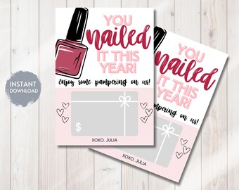 Manicure Gift Card Holder, Teacher Appreciation Gift Card Holder, NAILED IT Gift Card, Daycare Teacher Thank You Gift, Printable Editable