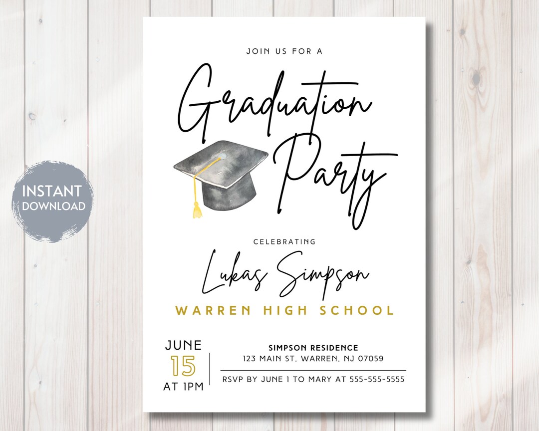 GRADUATION Party Invitation Template, Grad Party Invite, Class of 2023
