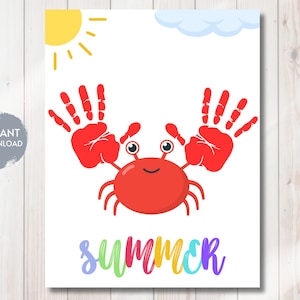 SUMMER Handprint Craft TEMPLATE, Crab Paint Craft, Beach Activity, Instant Digital Download, Kids Craft, Keepsake, Daycare Activity, School