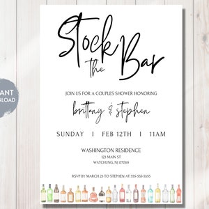 Stock The Bar カップルシャワー招待状、彼と彼女のシャワー招待状、新築祝い、彼と彼、彼女と彼女、編集可能なシャワーテンプレート、DIY