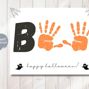 HALLOWEEN Handprint Craft TEMPLATE, BOO Craft, Instant Digital Download, Black & White Halloween Activity Craft, Keepsake, Daycare Activity