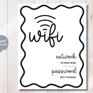 Wifi Password Sign, Printable Wifi Sign, Simple Wifi Sign, Cute Wifi Sign, Editable Digital Download, Customizable Wifi Sign