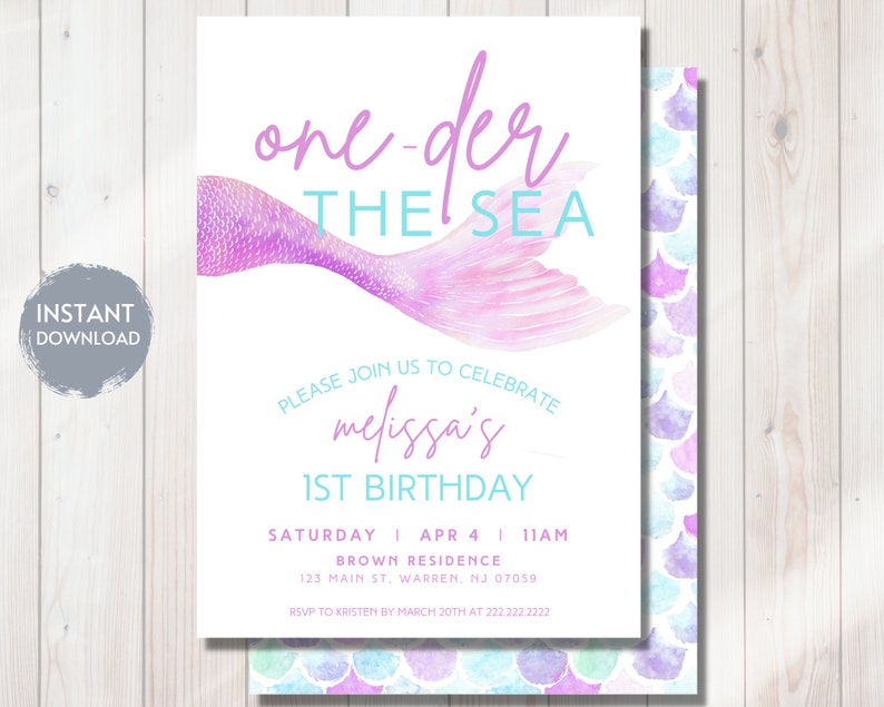 ONEDER the Sea Mermaid 1st Birthday Invitation Oneder the Sea Bday Mermaid Theme First Bday Invite Editable Instant Download
