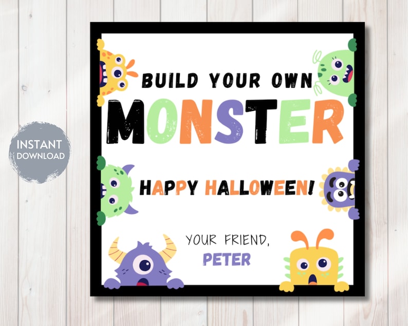 Build Your Own Monster Tag, Halloween Gift Tag, Make Your Own Monster ...