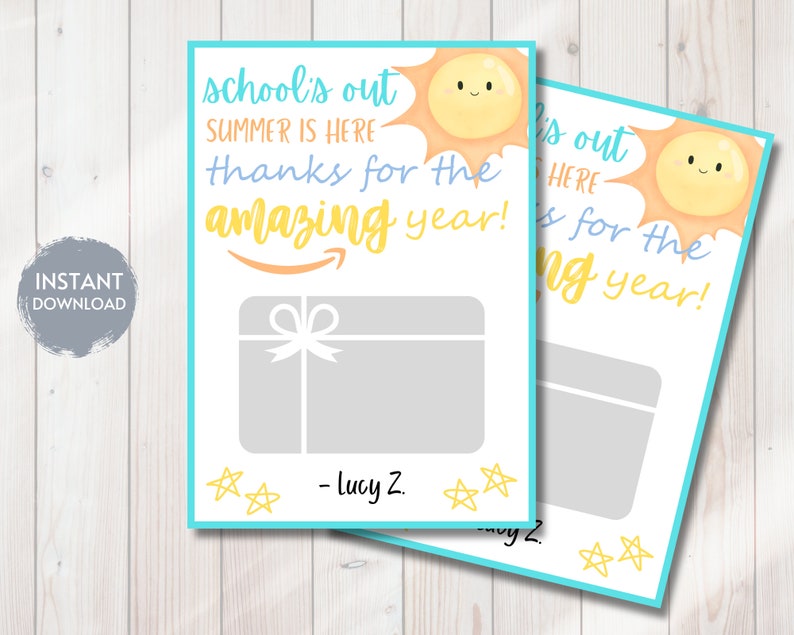 Summer Break Teacher Gift Card Holder, End of School Year Amazon Gift ...