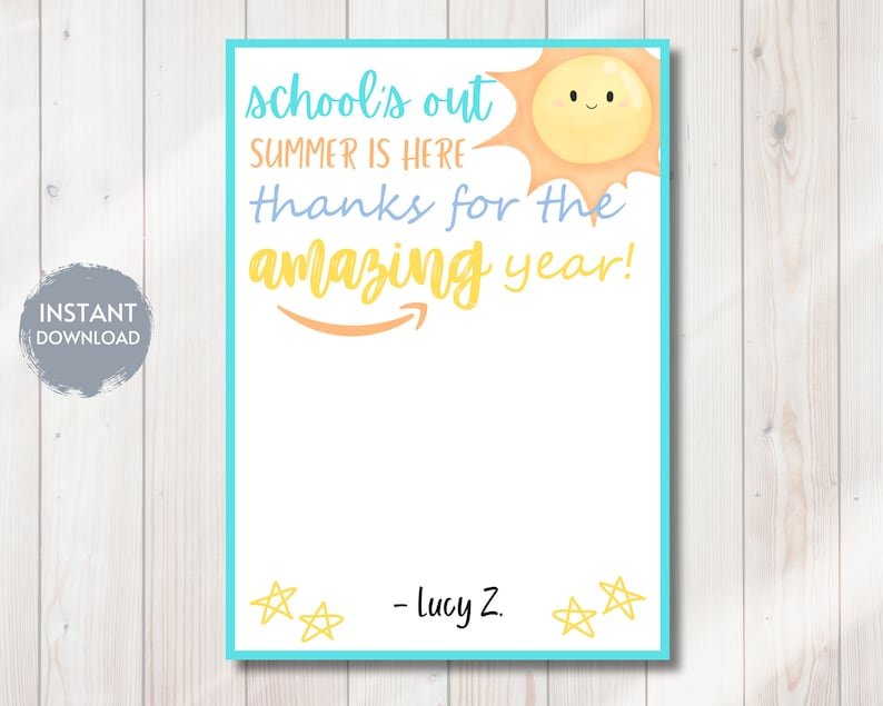Summer Break Teacher Gift Card Holder, End of School Year Amazon Gift ...