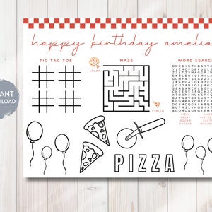 PIZZA Placemat Activity Sheet, Slice of Fun Placemat, Kids Coloring Page, Bday Decorations, Editable Digital Template, DIY, 11&quot; x 8.5&quot;