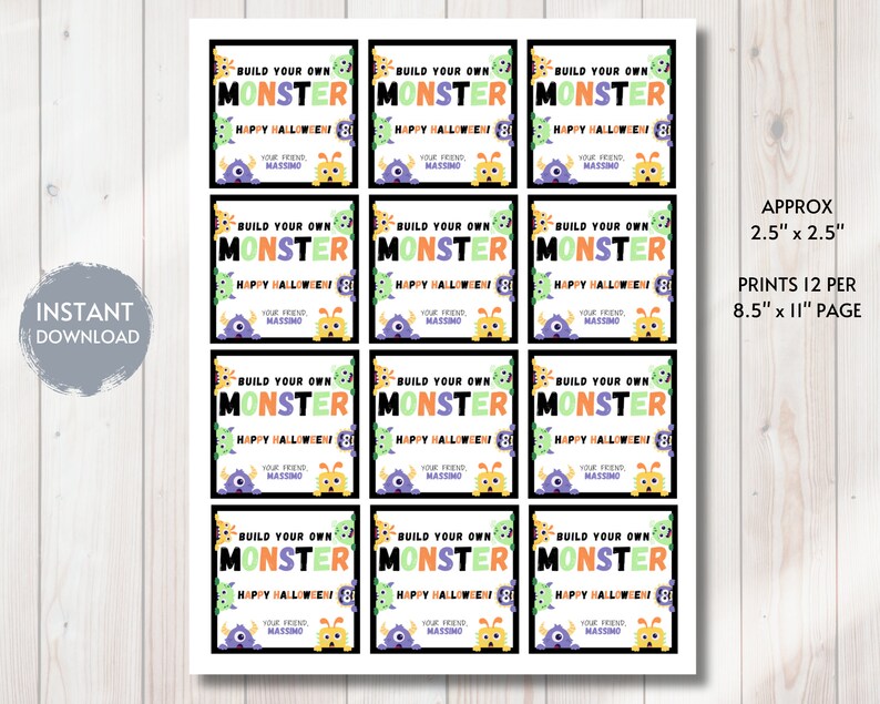 Build Your Own Monster Tag, Halloween Gift Tag, Make Your Own Monster ...