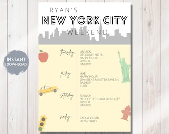 New York City Bachelorette Itinerary, NYC Weekend Invite Template, New York Party Evite, Editable Instant Download, Minimalist, Hen, DIY